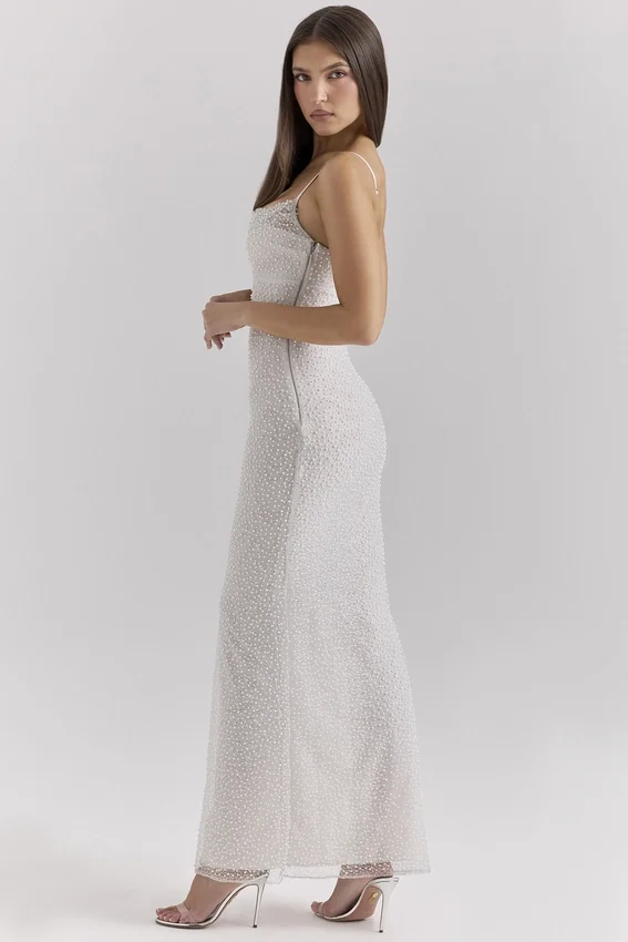 Calla Silver Pearl Embellished Maxi Dress Calla Silver Pearl Embellished Maxi Dress