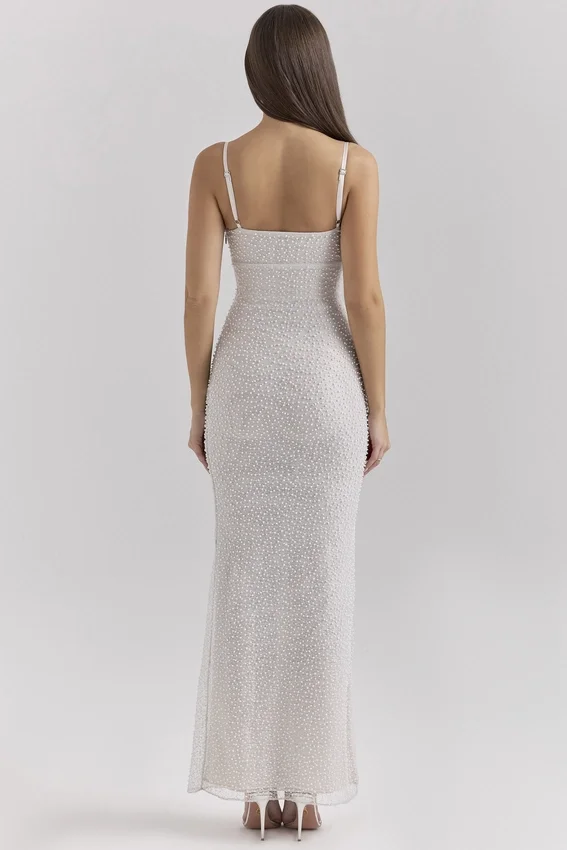 Calla Silver Pearl Embellished Maxi Dress Calla Silver Pearl Embellished Maxi Dress