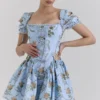 Callie Blue Rose Reversible Cotton Corset Top