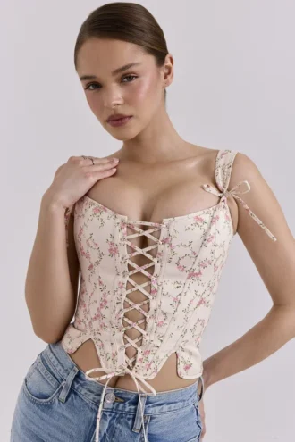 Callie Cream Vintage Floral Cotton Corset Top