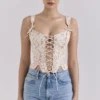 Callie Cream Vintage Floral Cotton Corset Top Callie Cream Vintage Floral Cotton Corset Top
