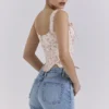 Callie Cream Vintage Floral Cotton Corset Top Callie Cream Vintage Floral Cotton Corset Top