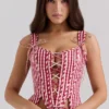 Callie Red Gingham Cotton Corset Top Callie Red Gingham Cotton Corset Top