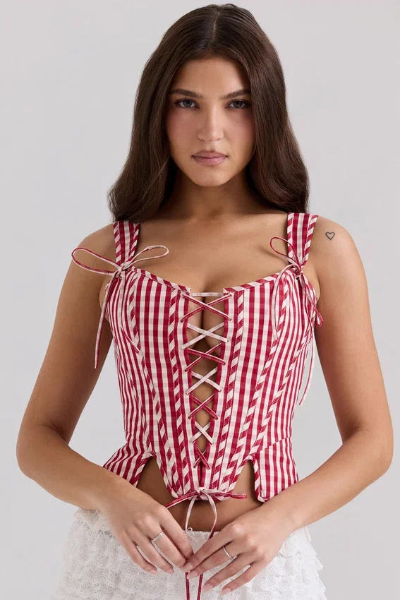 Callie Red Gingham Cotton Corset Top Callie Red Gingham Cotton Corset Top