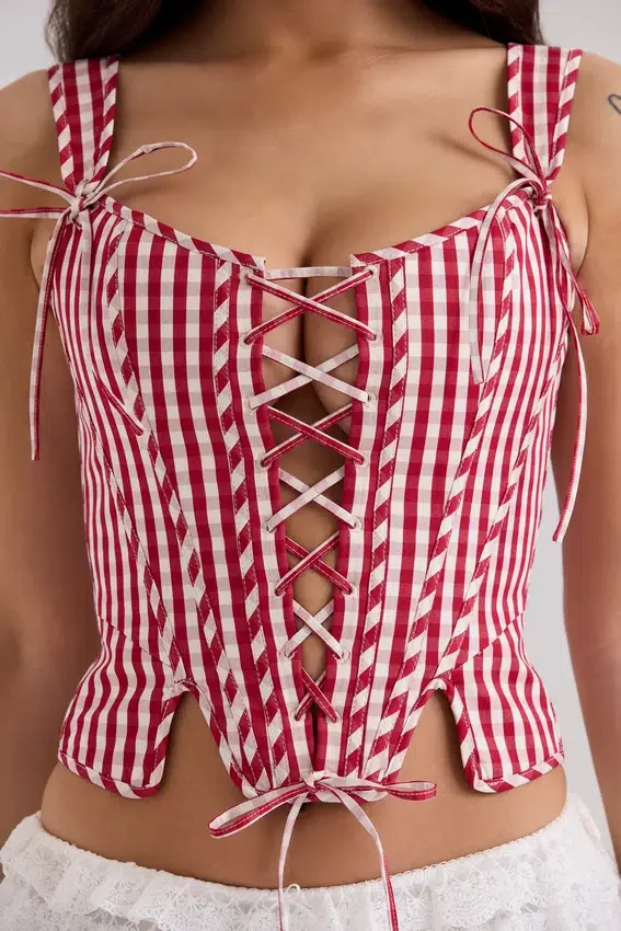 Callie Red Gingham Cotton Corset Top Callie Red Gingham Cotton Corset Top