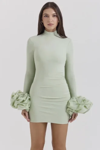 Camilla Pistachio Ruffle Cuff Mini Dress