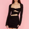Camille Black Real Silk Cutout Mini Dress Camille Black Real Silk Cutout Mini Dress