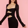 Camille Black Real Silk Cutout Mini Dress Camille Black Real Silk Cutout Mini Dress
