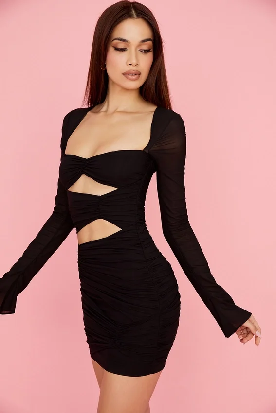 Camille Black Real Silk Cutout Mini Dress Camille Black Real Silk Cutout Mini Dress