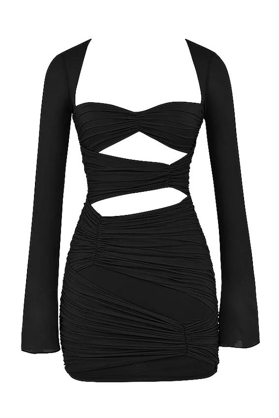 Camille Black Real Silk Cutout Mini Dress Camille Black Real Silk Cutout Mini Dress