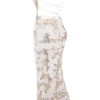 Capriana White & Gold Jacquard Satin Gown