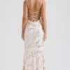 Capriana White & Gold Jacquard Satin Gown