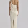 Caprice Lemon One Shoulder Satin Maxi Dress Caprice Lemon One Shoulder Satin Maxi Dress