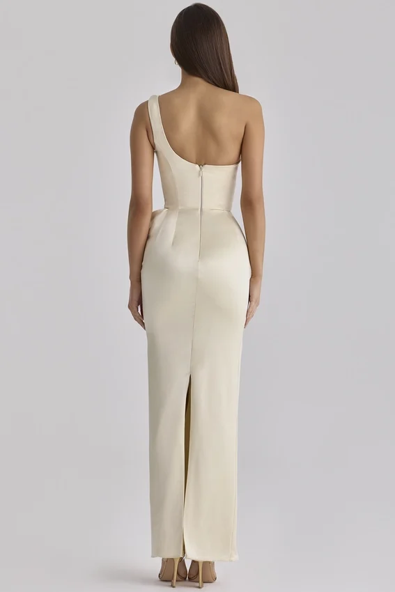 Caprice Lemon One Shoulder Satin Maxi Dress Caprice Lemon One Shoulder Satin Maxi Dress