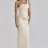 Caprice Lemon One Shoulder Satin Maxi Dress Caprice Lemon One Shoulder Satin Maxi Dress