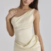 Caprice Lemon One Shoulder Satin Maxi Dress Caprice Lemon One Shoulder Satin Maxi Dress