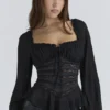 Cara Black Long Sleeve Georgette Peplum Top Cara Black Long Sleeve Georgette Peplum Top