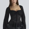 Cara Black Long Sleeve Georgette Peplum Top Cara Black Long Sleeve Georgette Peplum Top