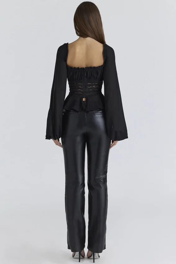 Cara Black Long Sleeve Georgette Peplum Top Cara Black Long Sleeve Georgette Peplum Top