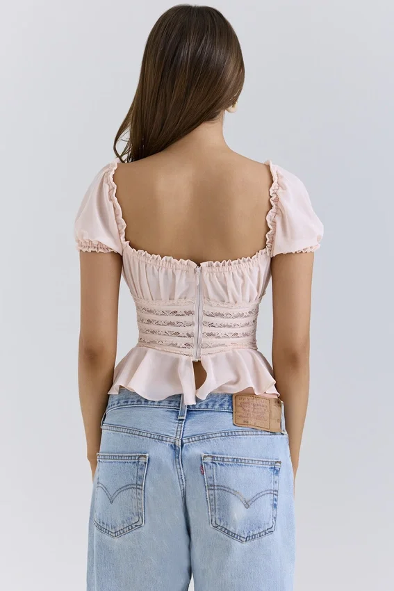 Cara Pink Lace Peplum Top Cara Pink Lace Peplum Top
