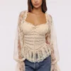Cara Vintage Ivory Long Sleeve Lace Peplum Top