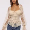 Cara Vintage Ivory Long Sleeve Lace Peplum Top