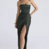 Carelle Emerald Satin Strapless Maxi Dress Carelle Emerald Satin Strapless Maxi Dress