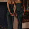 Carelle Emerald Satin Strapless Maxi Dress Carelle Emerald Satin Strapless Maxi Dress