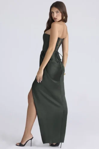 Carelle Emerald Satin Strapless Maxi Dress