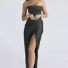 Carelle Emerald Satin Strapless Maxi Dress Carelle Emerald Satin Strapless Maxi Dress