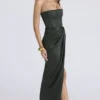 Carelle Emerald Satin Strapless Maxi Dress Carelle Emerald Satin Strapless Maxi Dress