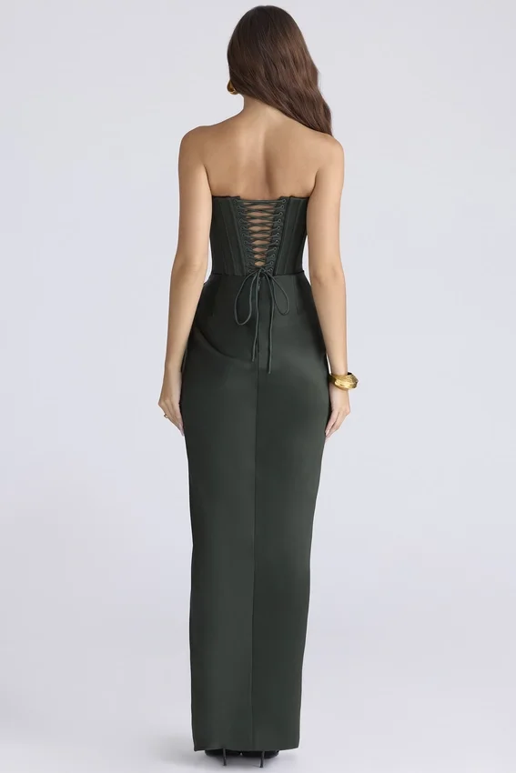 Carelle Emerald Satin Strapless Maxi Dress Carelle Emerald Satin Strapless Maxi Dress