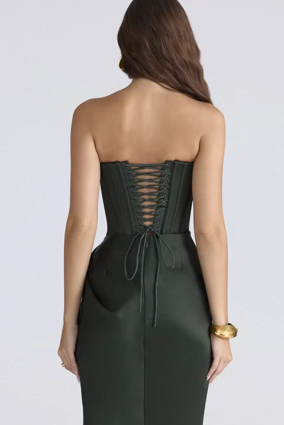 Carelle Emerald Satin Strapless Maxi Dress Carelle Emerald Satin Strapless Maxi Dress