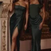 Carelle Emerald Satin Strapless Maxi Dress Carelle Emerald Satin Strapless Maxi Dress