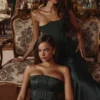 Carelle Emerald Satin Strapless Maxi Dress Carelle Emerald Satin Strapless Maxi Dress