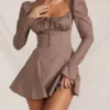 Carlina Mocha Long Sleeve Mini Dress Carlina Mocha Long Sleeve Mini Dress