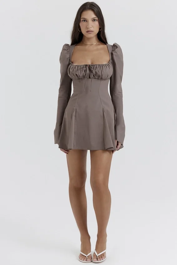 Carlina Mocha Long Sleeve Mini Dress Carlina Mocha Long Sleeve Mini Dress