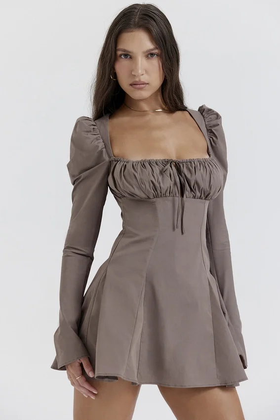 Carlina Mocha Long Sleeve Mini Dress Carlina Mocha Long Sleeve Mini Dress