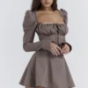 Carlina Mocha Long Sleeve Mini Dress Carlina Mocha Long Sleeve Mini Dress
