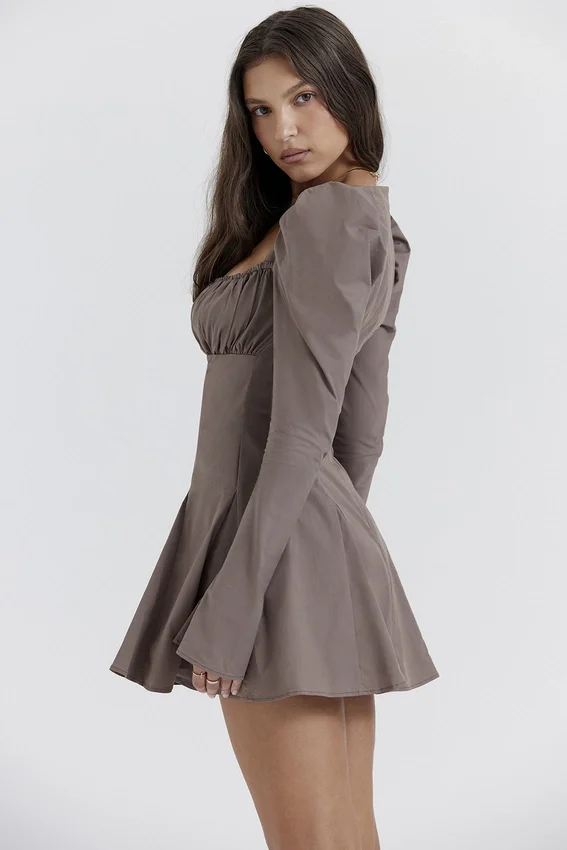Carlina Mocha Long Sleeve Mini Dress Carlina Mocha Long Sleeve Mini Dress