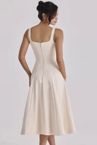 Carlotta Vintage Ivory Twill Silhouette Midi Dress