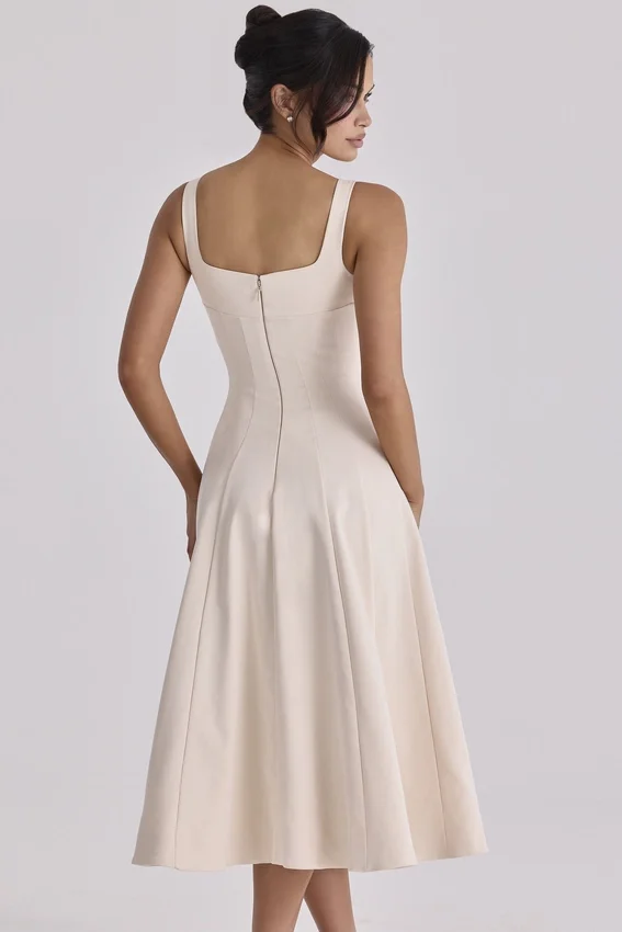 Carlotta Vintage Ivory Twill Silhouette Midi Dress Carlotta Vintage Ivory Twill Silhouette Midi Dress