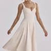 Carlotta Vintage Ivory Twill Silhouette Midi Dress Carlotta Vintage Ivory Twill Silhouette Midi Dress
