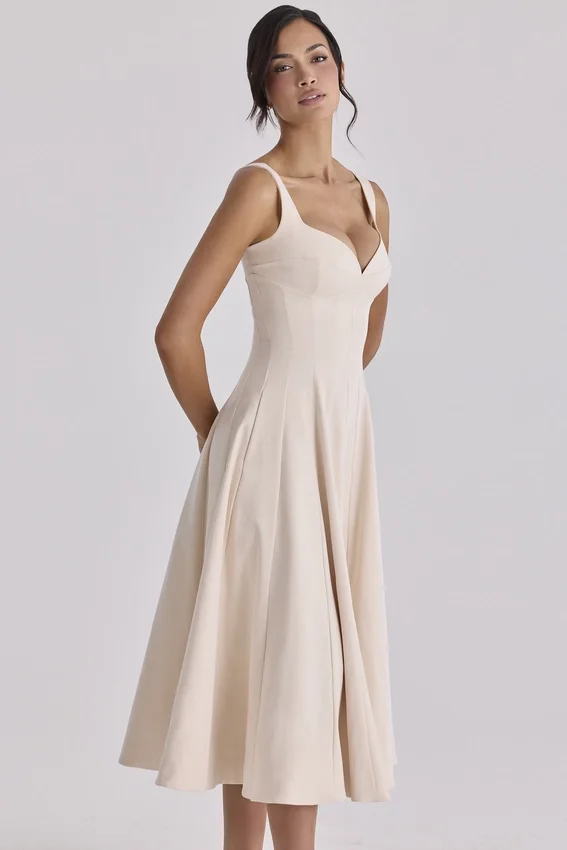 Carlotta Vintage Ivory Twill Silhouette Midi Dress Carlotta Vintage Ivory Twill Silhouette Midi Dress