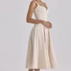 Carlotta Vintage Ivory Twill Silhouette Midi Dress Carlotta Vintage Ivory Twill Silhouette Midi Dress