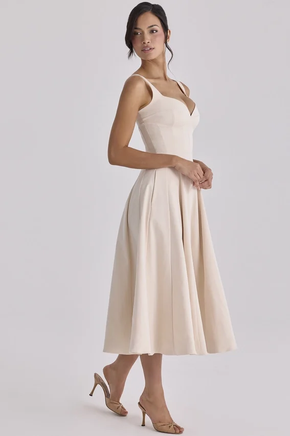 Carlotta Vintage Ivory Twill Silhouette Midi Dress Carlotta Vintage Ivory Twill Silhouette Midi Dress