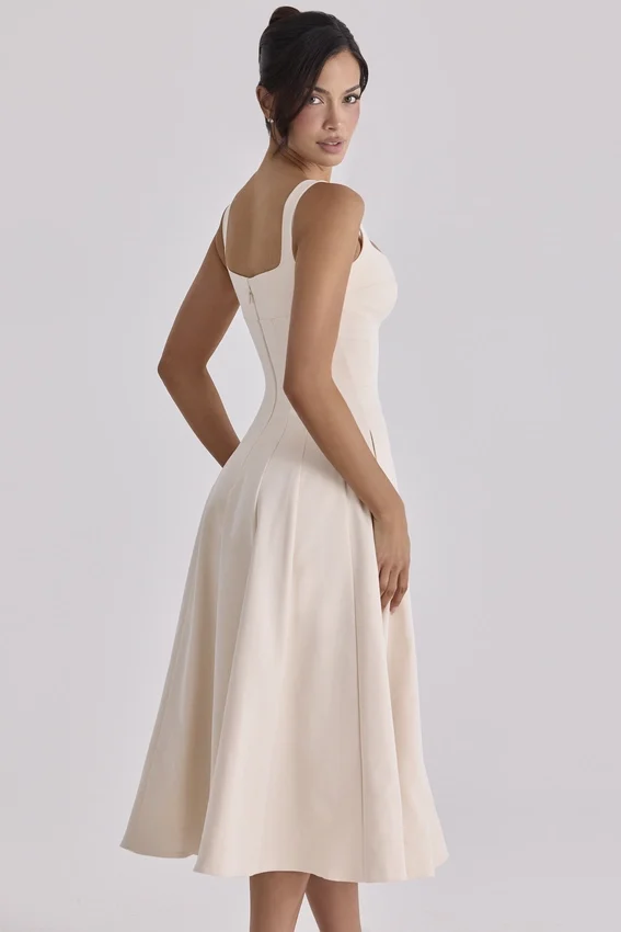 Carlotta Vintage Ivory Twill Silhouette Midi Dress Carlotta Vintage Ivory Twill Silhouette Midi Dress