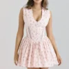 Carmel Pink Stretch Cotton Floral Print Mini Dress Carmel Pink Stretch Cotton Floral Print Mini Dress