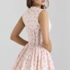 Carmel Pink Stretch Cotton Floral Print Mini Dress Carmel Pink Stretch Cotton Floral Print Mini Dress