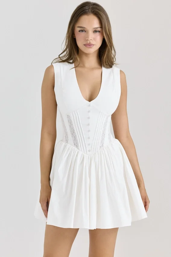 Carmel White Stretch Cotton Mini Dress Carmel White Stretch Cotton Mini Dress